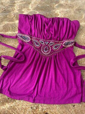 Wet Seal magenta purple beaded strapless tie back top 🎀 vintage coquette y2k